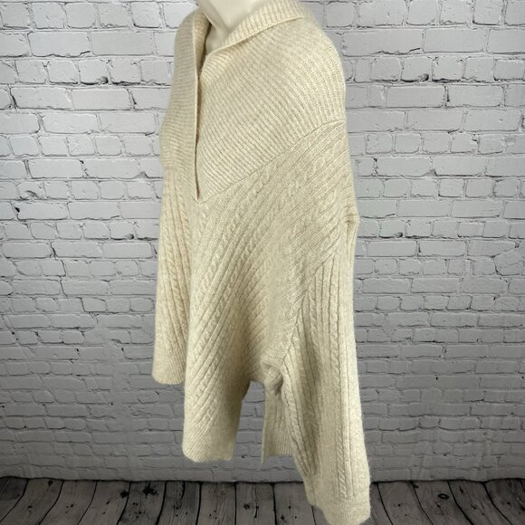 Zara Beige Knit Oversized Boxy Pullover Side Slits Sweater Size Large L - Picture 7 of 14